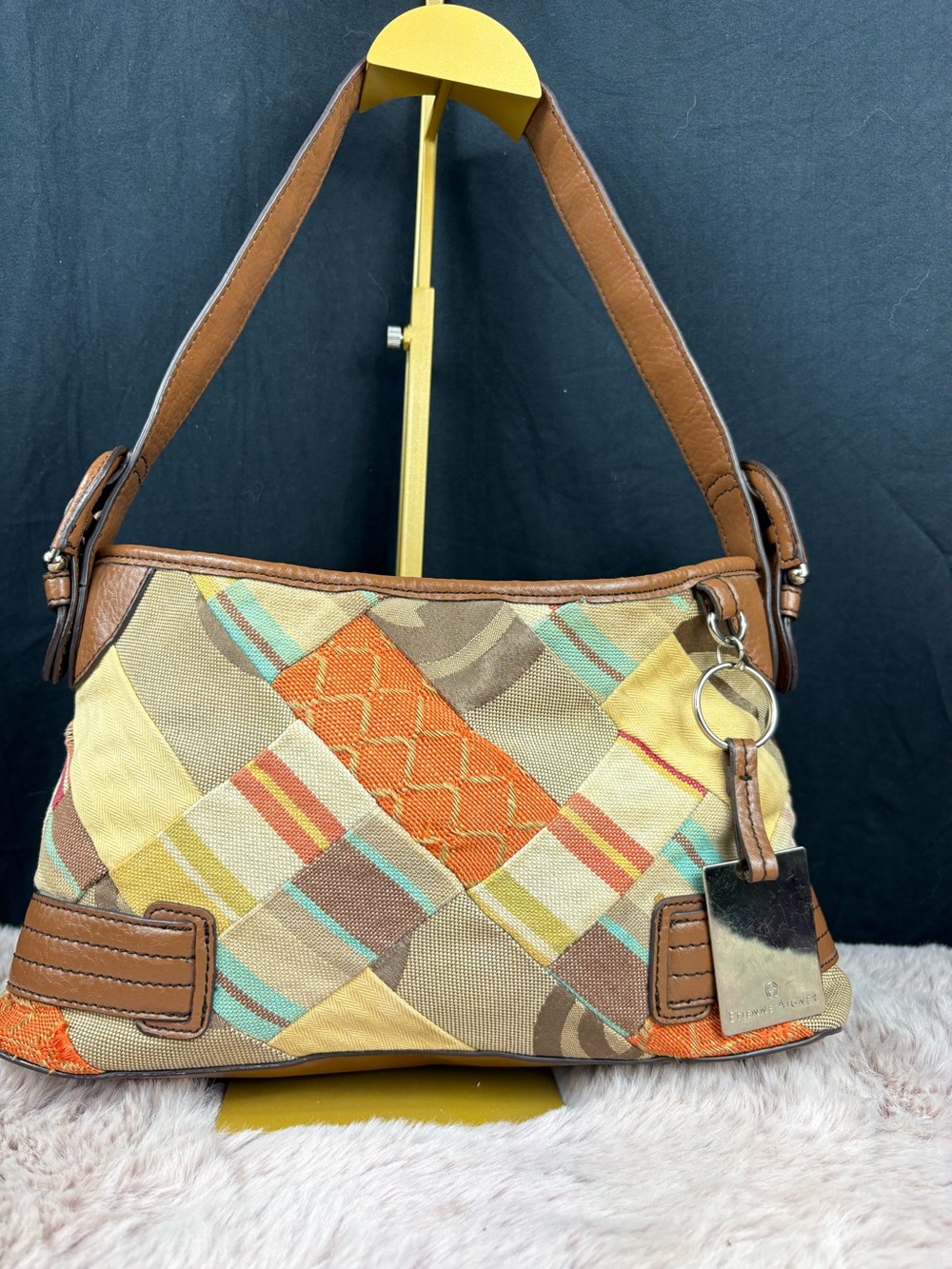 Etienne Aigner Vintage Y2K Multicolor Patchwork Leather Shoulder Hobo Bag